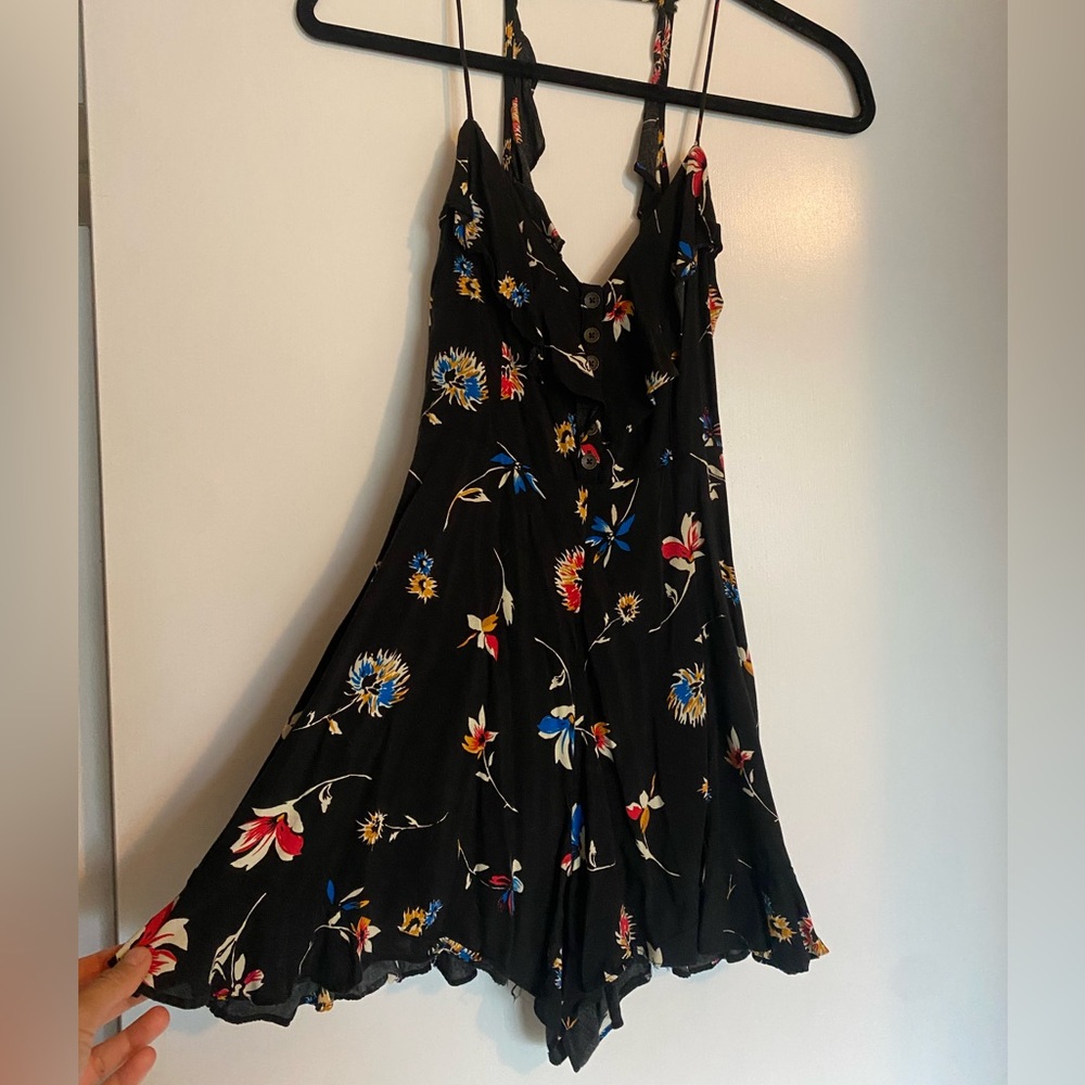 Urban Outfitters Kimchi Blue Romper Black Dress with Floral Accents